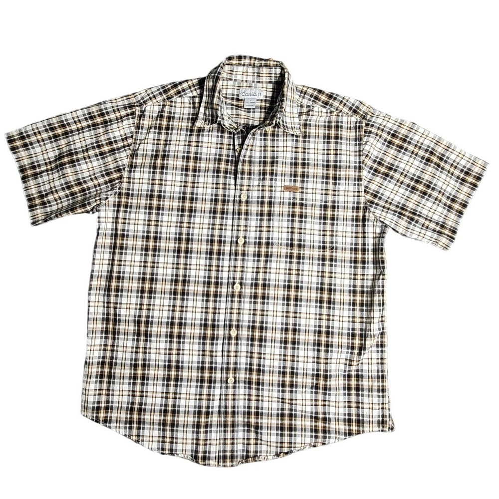 Carhartt Men's Plaid Short Sleeve Button Up Shirt Size L 100% Cotton